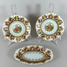 Lot of 3 - Royal Vienna-Style  Victorian Courting Couple Oval and Round Plates
