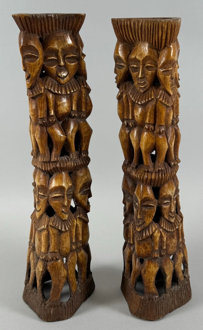 Lot of 2 - Antique Yoruba Bone Carving Art: Bone Carving Yoruba African Statues. D: 12"h x 2.5"w x 2.5" d.