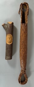 Lot of 2 - Manioc Squeezer/Woven Tipiti Brazil & Wood Carving Art