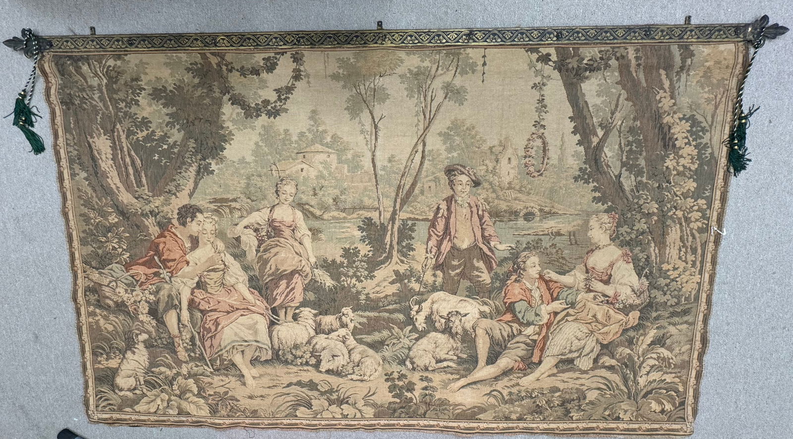Vintage Mid-Century French Aubusson Style Jaquar Tapestry with Metal Hanger (1 of 11)
