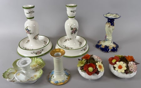 Lot of 7 - Floral Pattern Candle Stick Holders Made in  Italy, France, England & Germany