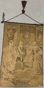 Vintage French Tapestry with Metal Wall Hanging