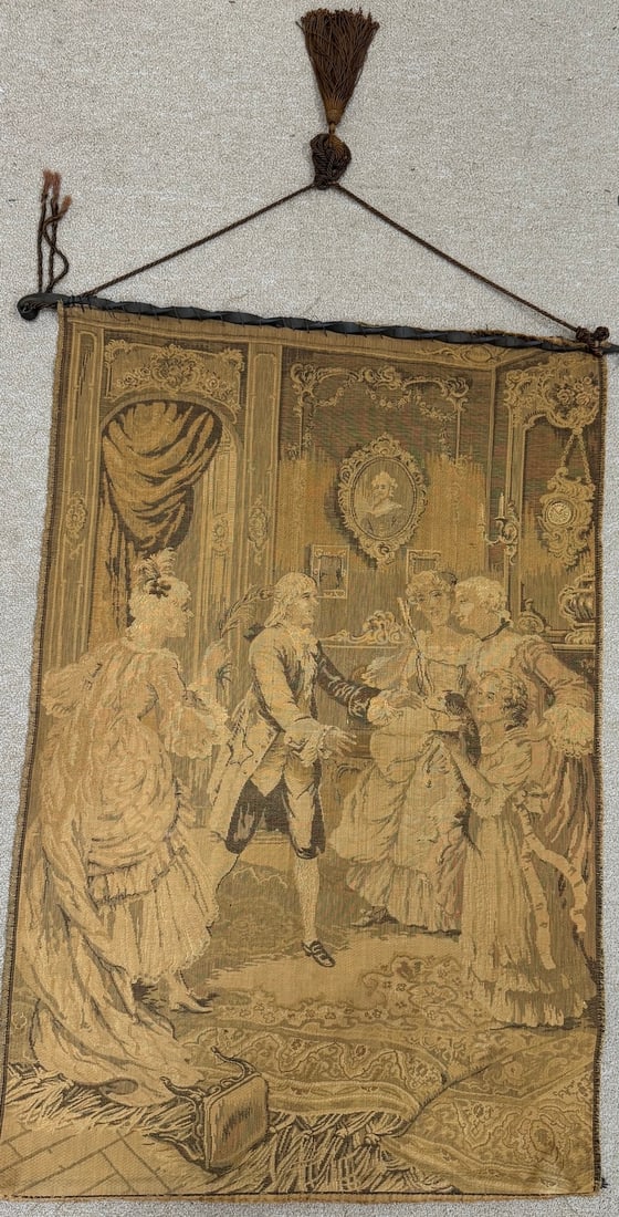Vintage French Tapestry with Metal Wall Hanging (1 of 12)