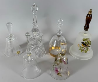 Lot of 6 - Vintage Dinner, Kitchen and Christmas Bells Crystal Etch Glass