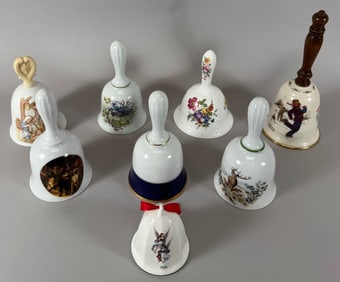 Lot of 8 - Porcelain Christmas Bells Dinner Bells Kitchen Bells USA England & Germany