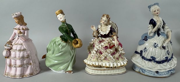 Lot of 4 - Vintage Hand Painted Lady Figurines Lefton China, Royal Doulton, & Samson Import