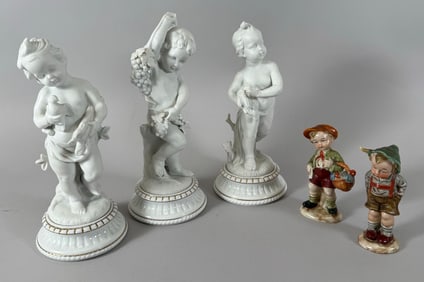 Lot of 5 - Vintage Bisque White Porcelain Figurines &  Wagner and Apel Bertham Little Boy Figurines