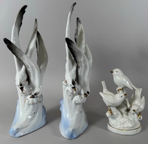 Lot of 3 - Porcelain Gold Rim/Trim Birds Erphila and Seagulls Figurines