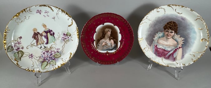 Lot of 3 - Vintage Limoges Hand Painted Women Portrait and Floral Decorative Display Plates France