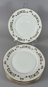Set of 6 - Antique 1900s Blakeman & Handerson Limoges France  Art Deco Green Greek Key Plates