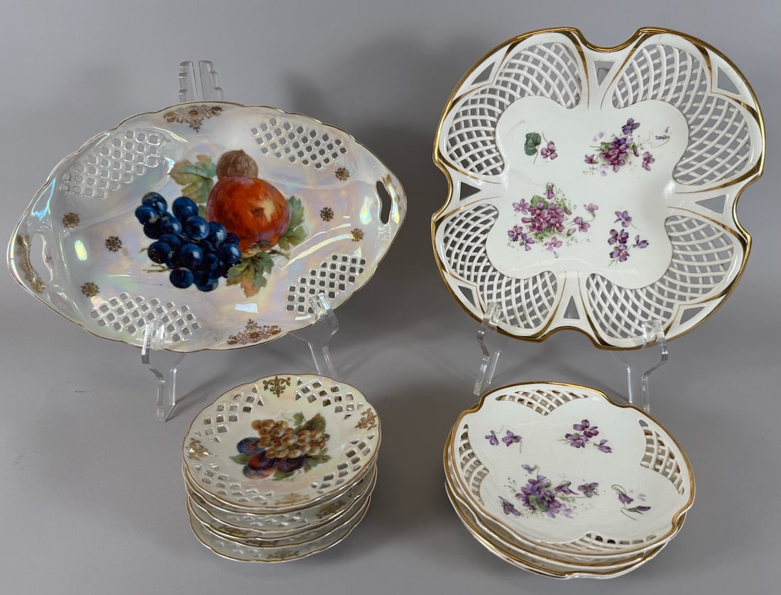 Two (2) Set of Vintage Reticulated & Laceware Serving Bowl with Matching Plates (1 of 15)