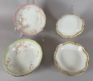 Lot of 9 - Vintage Gold Rim Floral Pattern Porcelain Soup Bowls Limoges France & Carlsbad Austria