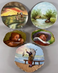 Lot of 5 - Antique/Vintage  Hand Painted Large Decorative & Portrait Wall Plates France