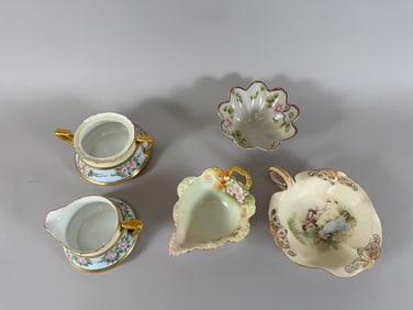 Lot of 5 - Vintage Japanese, German & French Made Dishes, Creamer & Sugar Bowl