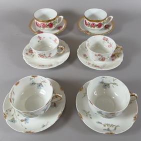 Mixed Lot of 6 - Vintage six (6) Tea/Coffee Cup with Saucers Bavaria Limoges France P.K. Silesia