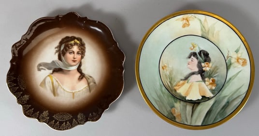 Lot of 2 - Vintage Hand Painted Portrait Wall Plates C&T, Germany, D&C France