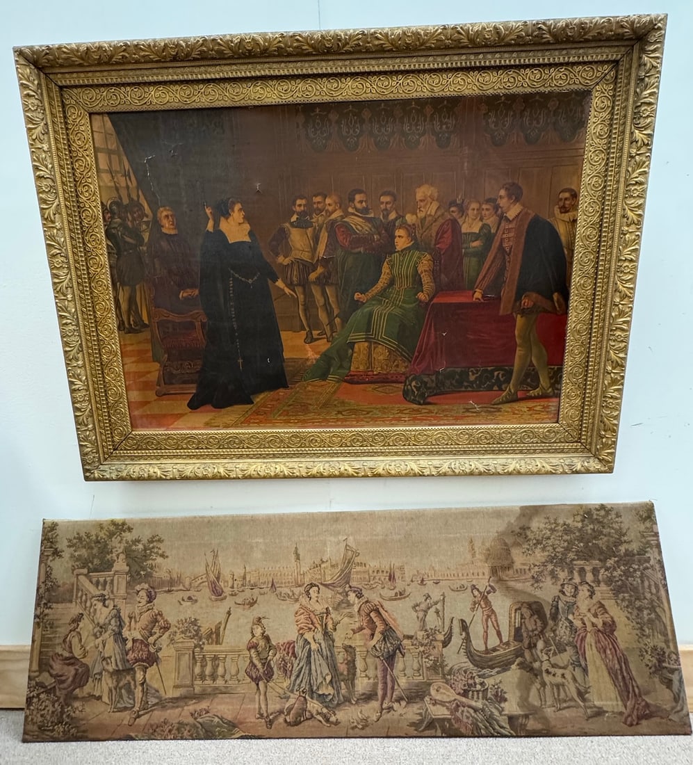 Lot of 2 - Vintage Tapestry Made in Italy & Vintage Print Depicting Mary, Queen Of Scots Confronts (1 of 20)