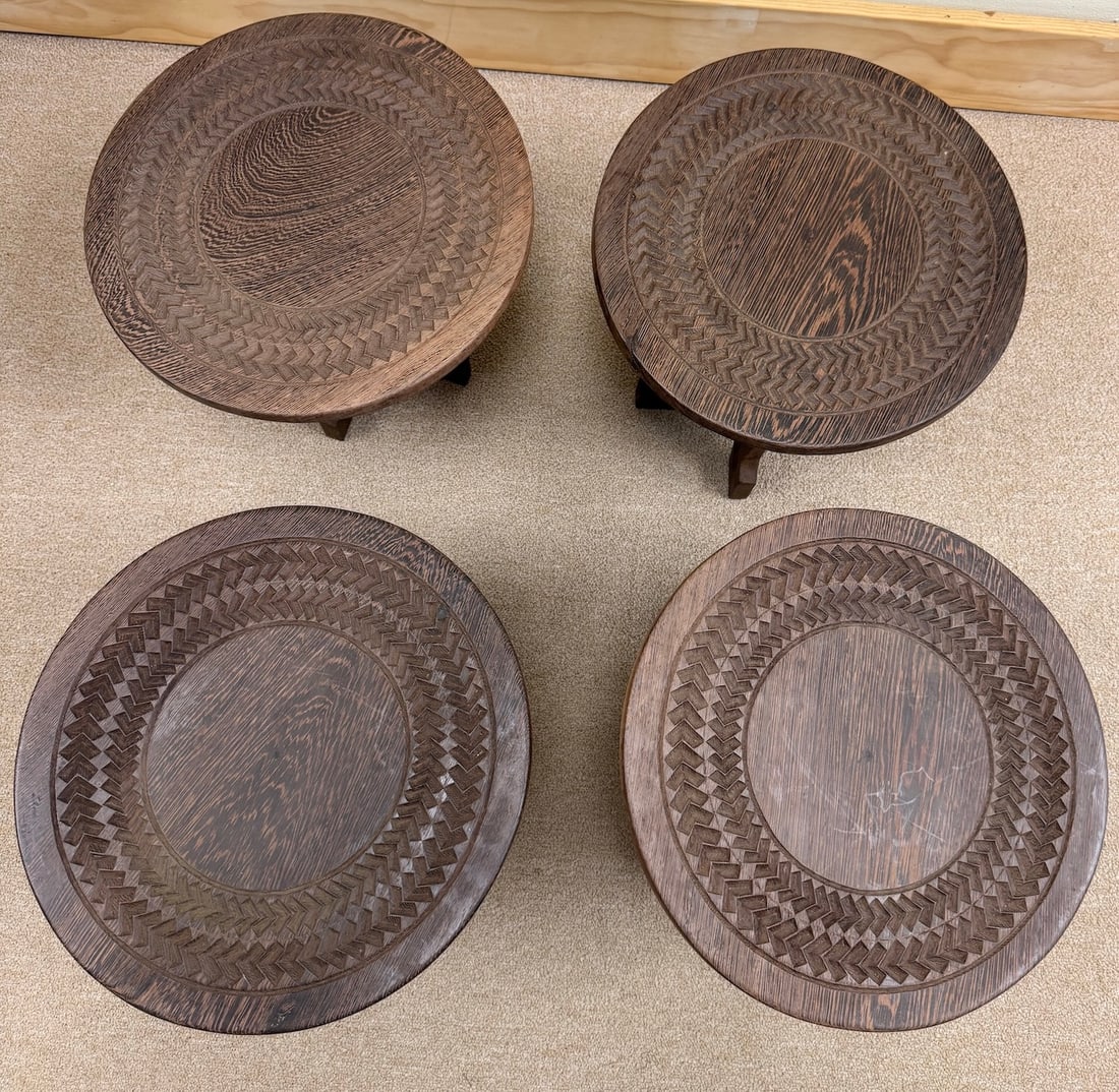 Group of 4 Middle Eastern Tea Tables: Group of 4 Middle Eastern tea tables. D: 12"h x 14"d.