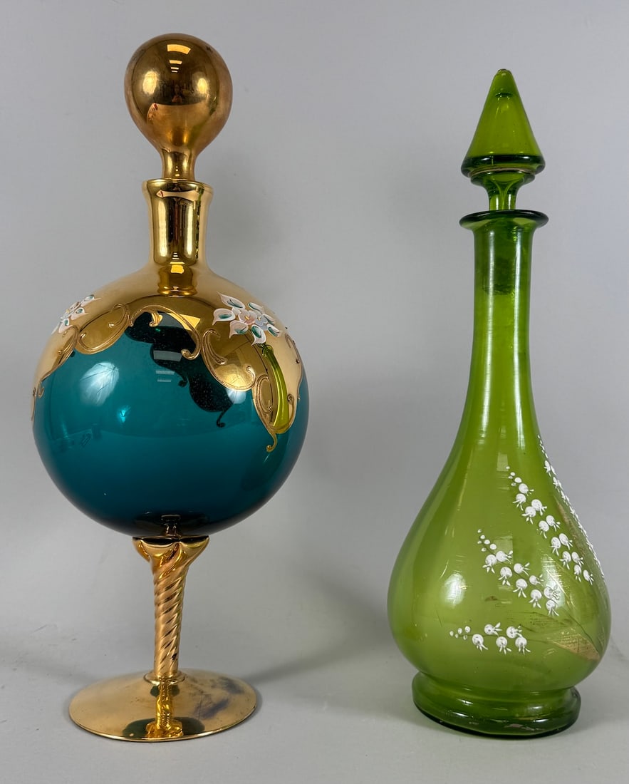 Lot of 2 - Vintage Blue & Green Decanters (1 of 14)
