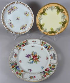 Lot of 3- French & German Made Gold Trim/Rim Floral Pattern Serving Platters & Dinner Plate