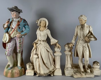Lot of 3 - Vintage Victorian Man and Women Porcelain Figurines & French Bisque Porcelain Figurine