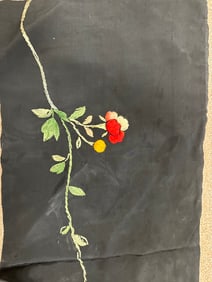 Flower Embroidery on a Black Silk Textile