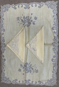 Lot of 3 - Set of Linen-Silk Embroidered Napkins