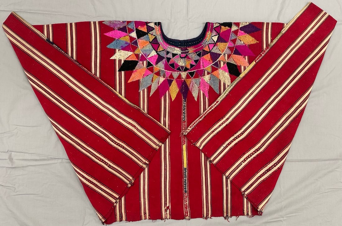 Guatemalan Ceremonial Cofradia Huipil Patzan Poncho: Guatemalan Huipil poncho rare collection handwoven. Highly valued with collectors from 60's embroidered with silk. For the ceremonial over-garments worn by the cofradia members of the religious group.