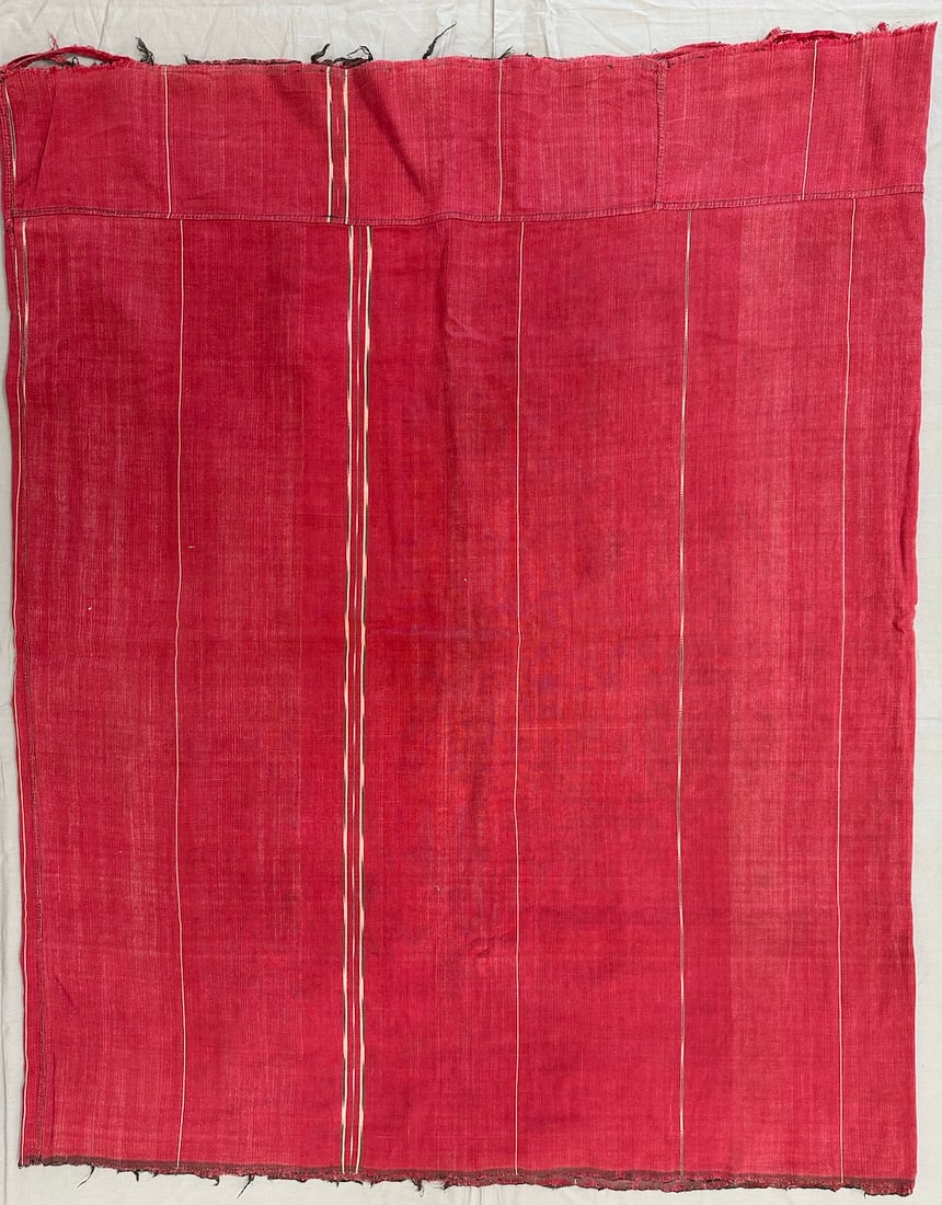 Vintage Handmade Huipil Tube Skirt: Vintage Huipil cotton tube skirt, handmade with white stripes on red font cotton fabric. D: 32" x 39".