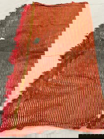Red Gold Striped Silk Shawl Possibly From Peru