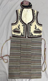 Lot of 3-Ethnic Folklore Eastern European Vest, Apron, Hat