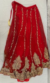 Heavy Bridal Red-Gold Sharara Wedding Skirt
