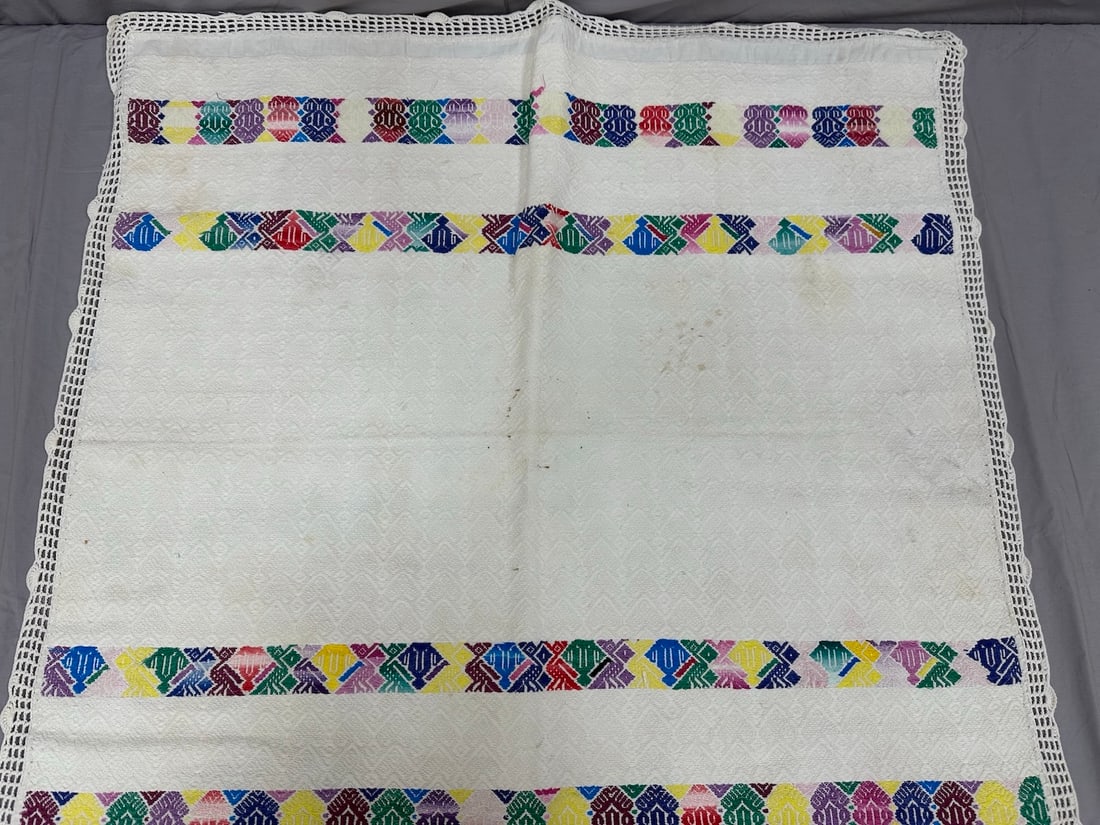 Handwoven Embroidered Cotton Mayan Tzute Textile (1 of 6)