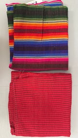Lot of 2 - Mexican Navajo-Style Handwoven Serapes in Red and Multicolored Textiles