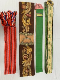 Lot of 4 - Vintage Handmade Bell Pull, Handwoven Sash, Hmong Fabric Belts