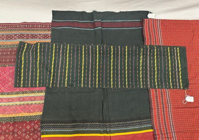 Lot of 4 - Vintage Handwoven Burmese Tube Skirts, Scarf and Shawl and an Indonesian Lombok
