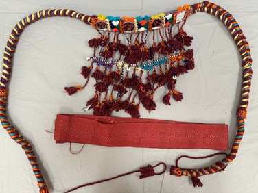 Lot of 2 - Vintage Mirror Work Decorated Belt and Band Kutch India