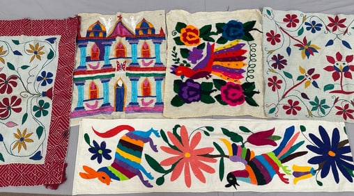 Lot of 5 - Vintage Handcrafted Embroidered Guatemalan Mexican Otomi Textiles