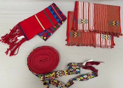 Lot of 4 - Santiago Atitlan Head Band, Guatemalan Handwoven Fringed Textile, Handloom Bhutanese