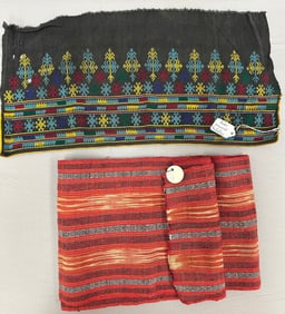 Lot of 2 - Vintage Asian Textiles- Thailand Embroidered Textile, Thai Handwoven Scarf