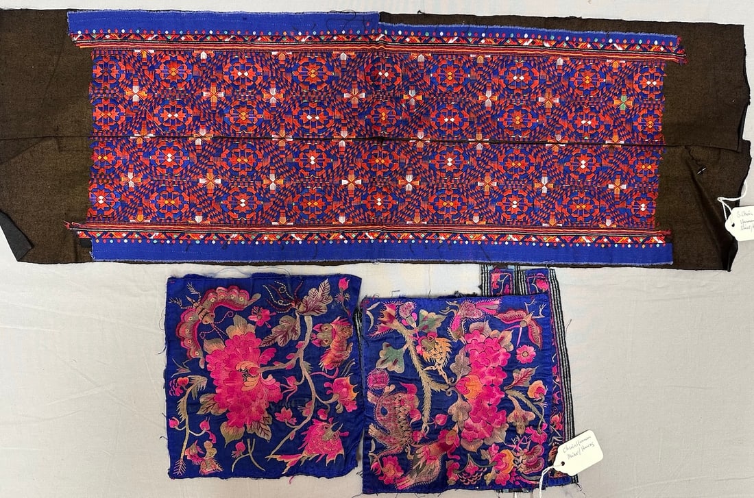 Lot of 2 - Traditional Hmong Embroidered Fragments Textiles (1 of 10)