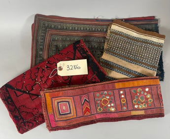 Lot of 4 - Mixed Asian Embroidery Textile