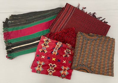 Lot of 4 - Vintage Traditional Asian Textiles / Indonesia Timor / S.China Cotton Textile