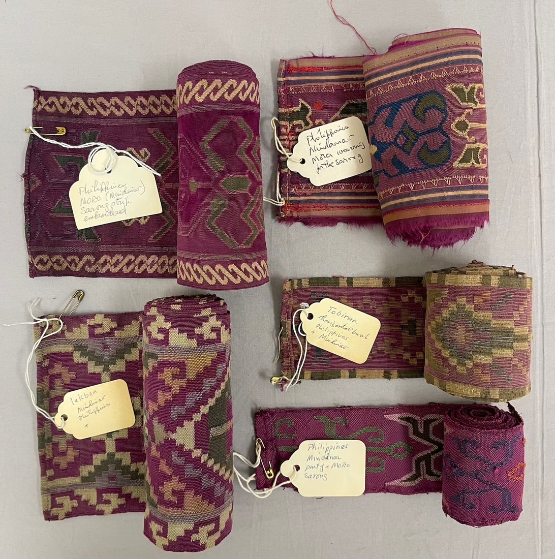 Lot of 5 - Mix of Philippines Mindanoa Langkits Belts Headbands: Philippines Mixed Moro Mindanoa Sarong Embroidered belts headbands. Long 64"l x 2.25"w, Short 60"l x 3.75"w