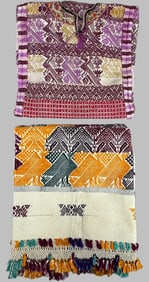 Lot of 2 - Vintage Handmade Huipil & Ceremonial Tzute from Quetzaltenango Guatemala, Ex Museum