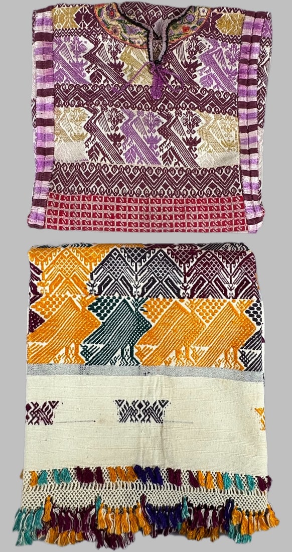 Lot of 2 - Vintage Handmade Huipil & Ceremonial Tzute from Quetzaltenango  Guatemala, Ex Museum (1 of 17)