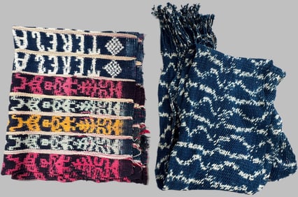 Lot of 2 - Vintage Handmade Handwoven Scarf & Textile, Ex Museum