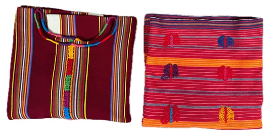 Lot of 2 - Vintage Handmade Guatemalan Huipil & Tzute Textile, Ex Museum