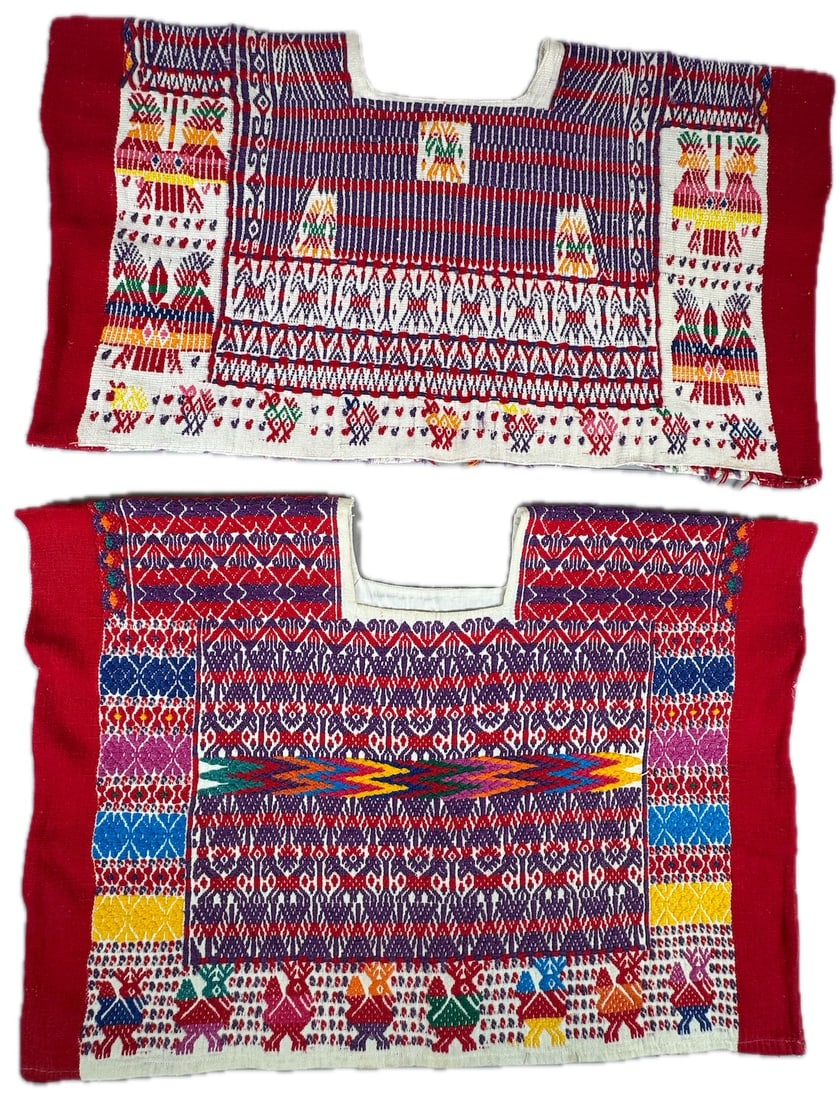 Lot of 2 - Vintage Handmade Huipils Guatemala, Ex Museum: Guatemalan embroidered huipils. D: Largest 16.75"L x 23.5"W, smallest 13.75"L x 24.75"W. PROVENANCE:From Minneapolis Institute of Art