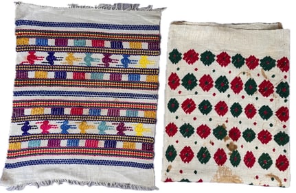 Lot of 2 - Vintage Handmade Tzute Traditional Guatemala Textiles, Ex Museum